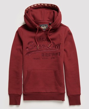 Superdry Vintage Logo Premium Embroidered Női Kapucnis Pulóver Bordó | RMDSH5728